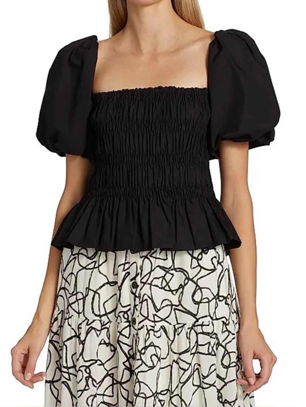 ASTR Black Smocked Savina Top XL